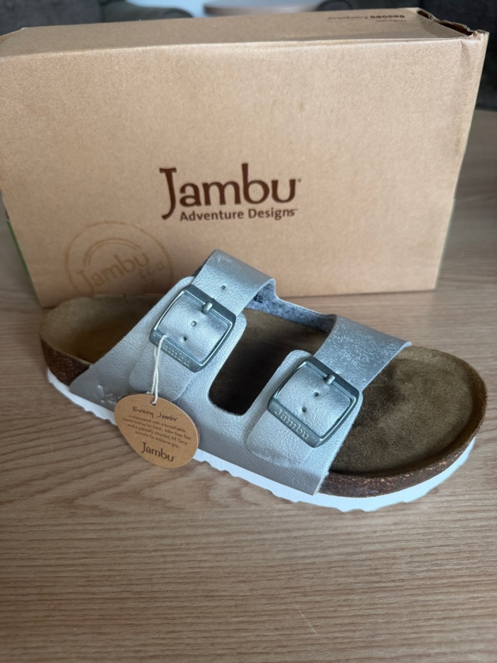Jambu Woodstock Vegan Slide Sandals Silver Metallic Size 6 NWT